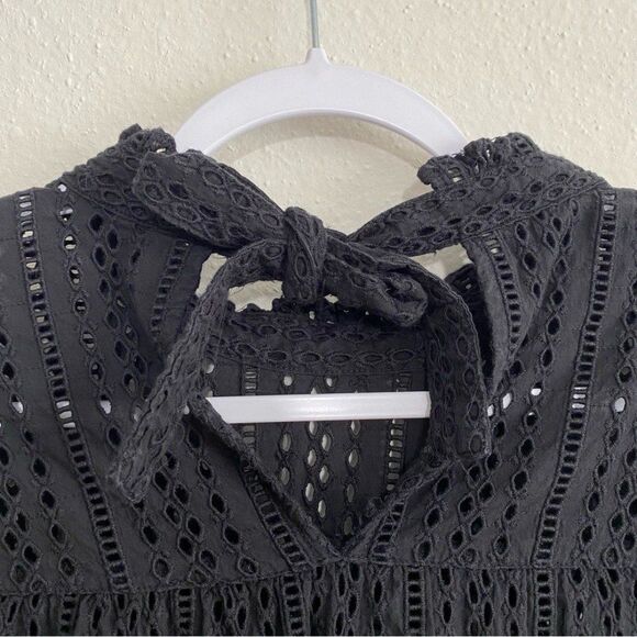 Madewell Mockneck Eyelet Ruffle Long Sleeve Peasant Top Size S Black Fairy Goth - Picture 8 of 11